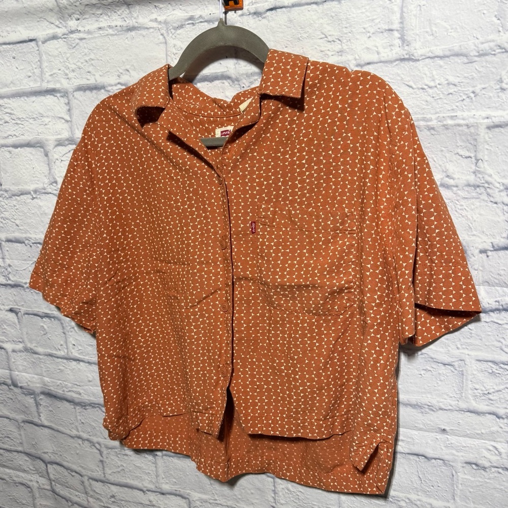 Levi's Rust Orange Patterned Crop Button-Up Top - Picture 4 of 6